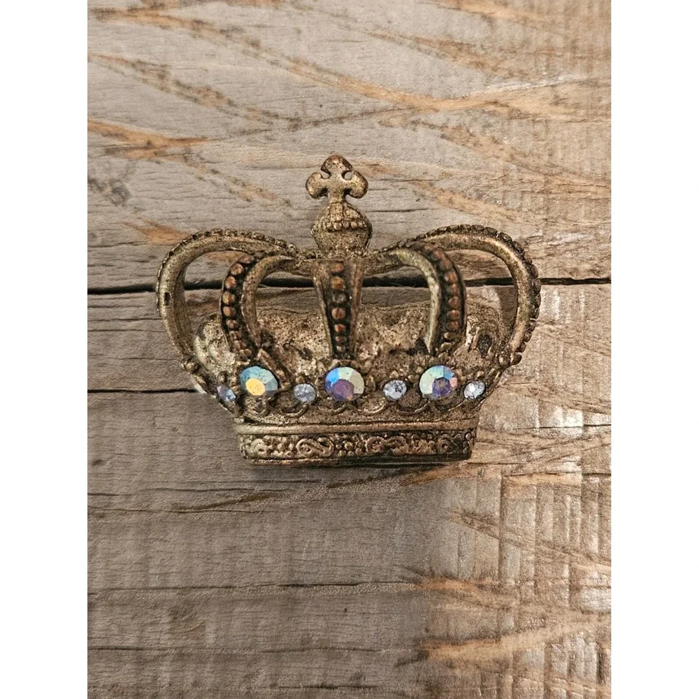 Vintage Made in Korea Crown Brooch Made With AB Crystals Royal Queen‎ Pin